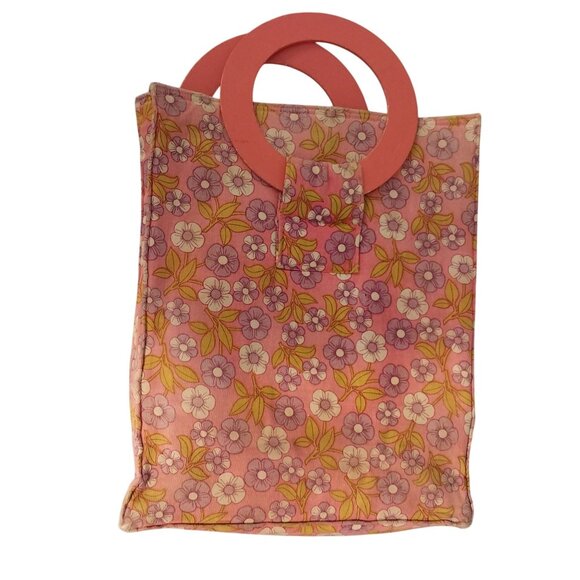 Vintage MOD Hippy Flower Power Tote Bag With Plastic Lining  Shopping Purse - Picture 1 of 7
